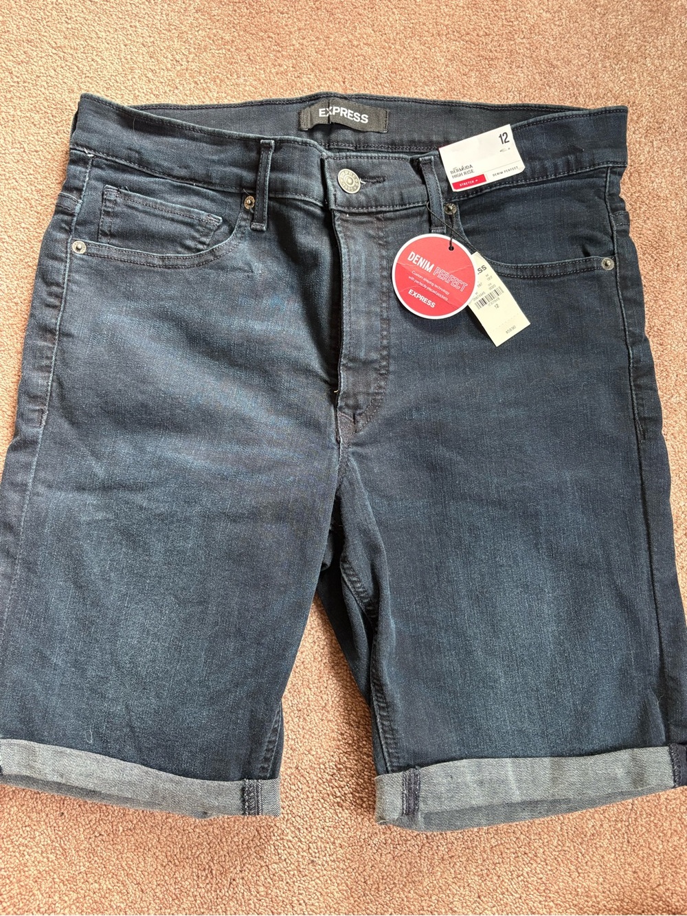 Express Women’s HR Bermuda Denim Jean shorts size 12 NWT